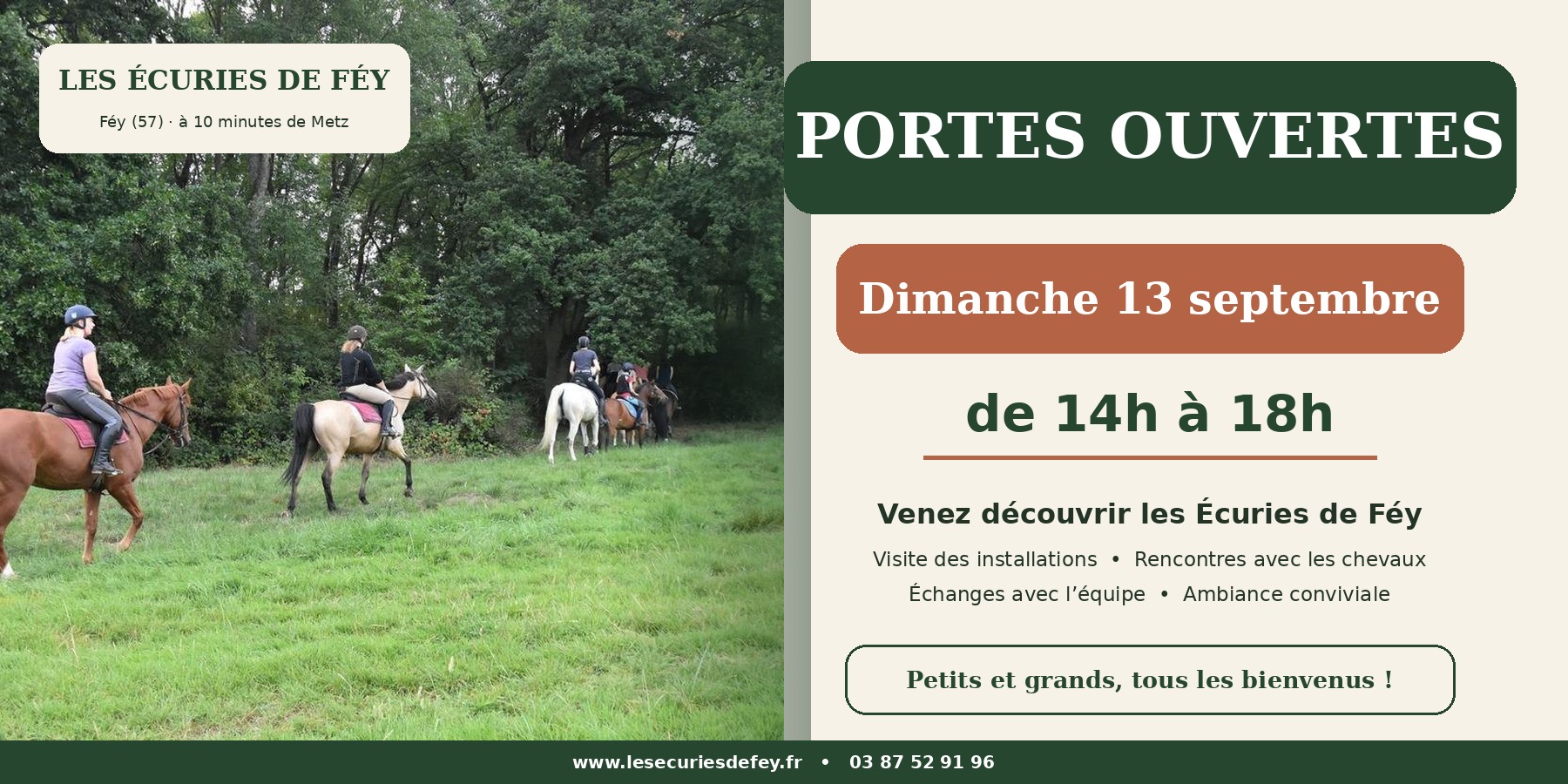 Portes ouvertes des Écuries de Féy, dimanche 13 septembre 2026 de 14h à 18h